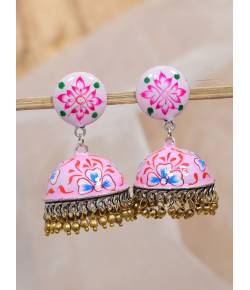 SwaDev Indian Designer Pink  Handpainted Meenakari Jhumka Earring SDJJE0001